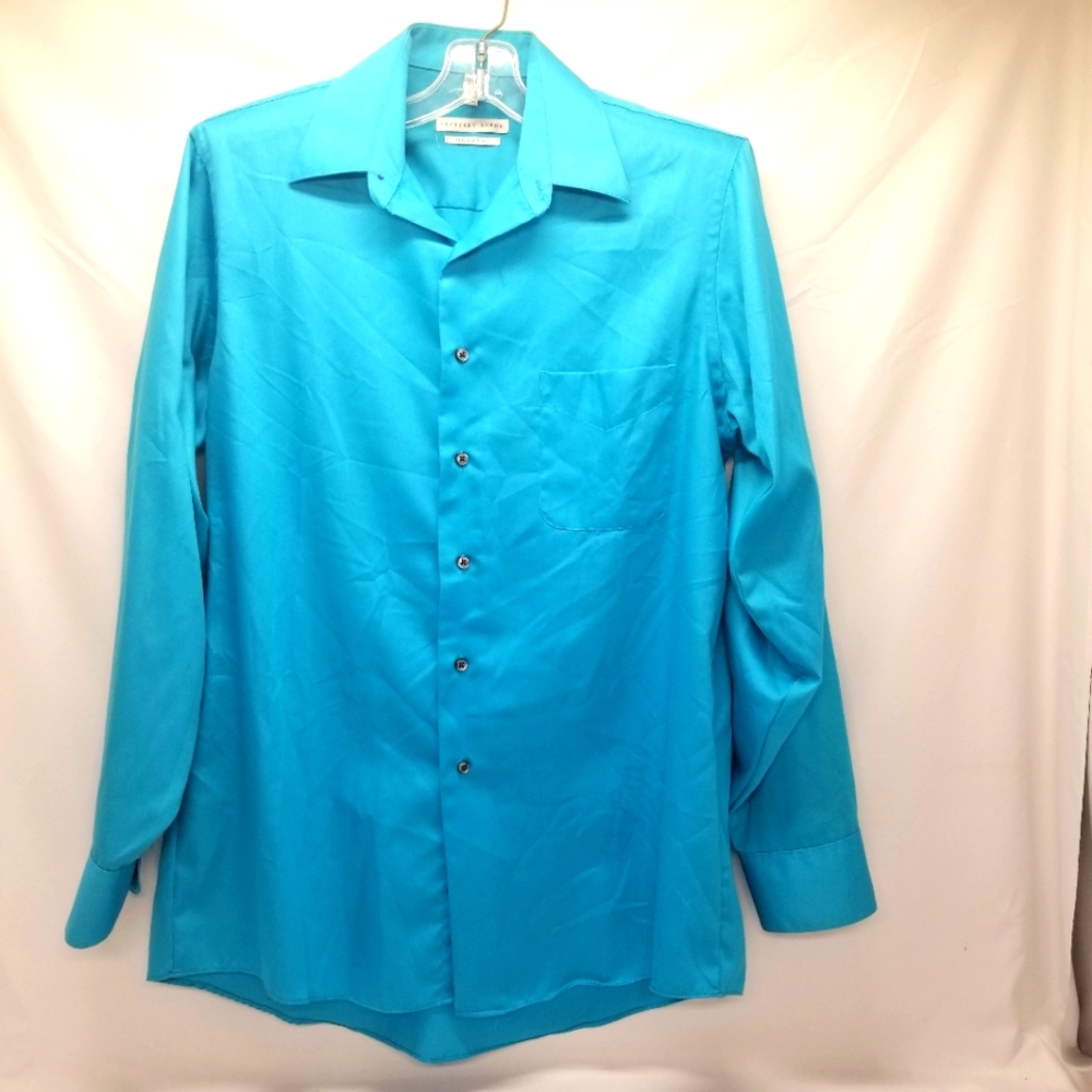 Geoffery Beene Mens Shirt Size L Neck 16 34-35 Button Up Long Sleeve Blue